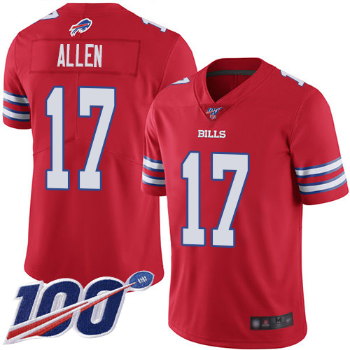 Men Buffalo Bills 17 Josh Allen Limited Red Rush Vapor Untouchable 100th Season NFL Jersey